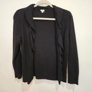 J. Crew Elegant Black Ruffle Cardigan/open Front Sweater
